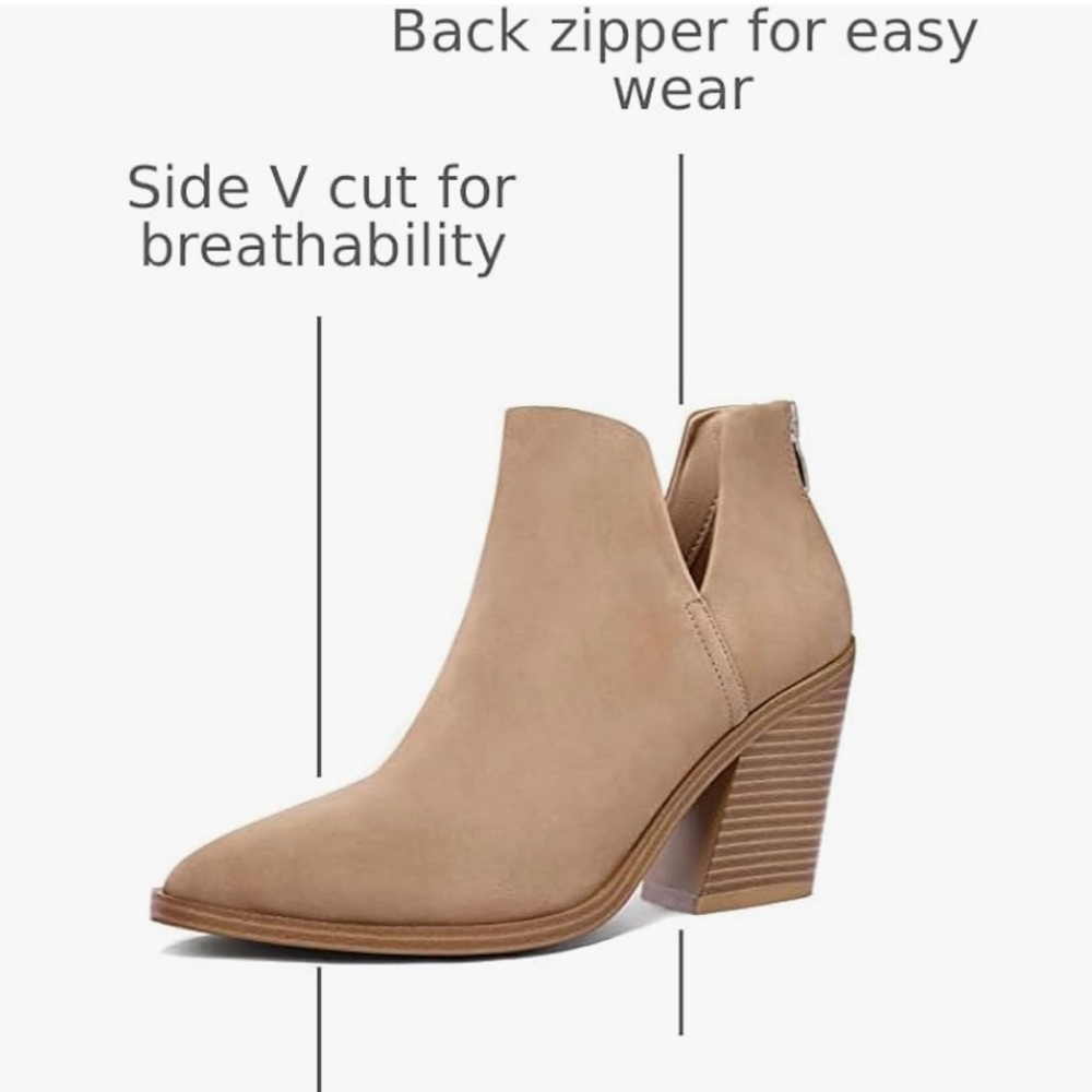 mysoft Ankle Boots Slip On Cutout Pointed Toe Chunky Stacked Mid Heel Bootie 9.5 - Picture 6 of 10